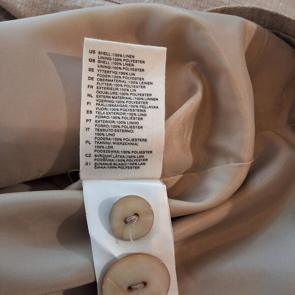 H&M Beige Linen Single-Breasted Blazer With Notched Collar & Shell Buttons SZ 10 - Picture 8 of 8
